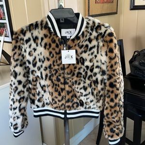 Clever Girl Leopard Print Faux Fur Bomber Jacket
